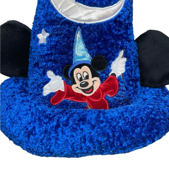 Authentic Disney Mickey Mouse Hat with Ears Blue Plush Fantasia Wizard Tall Cap - Picture 8 of 16
